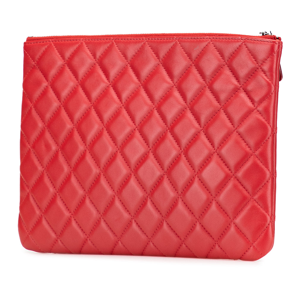 Medium Quilted Lambskin O Case Clutch Red - Gaby Paris