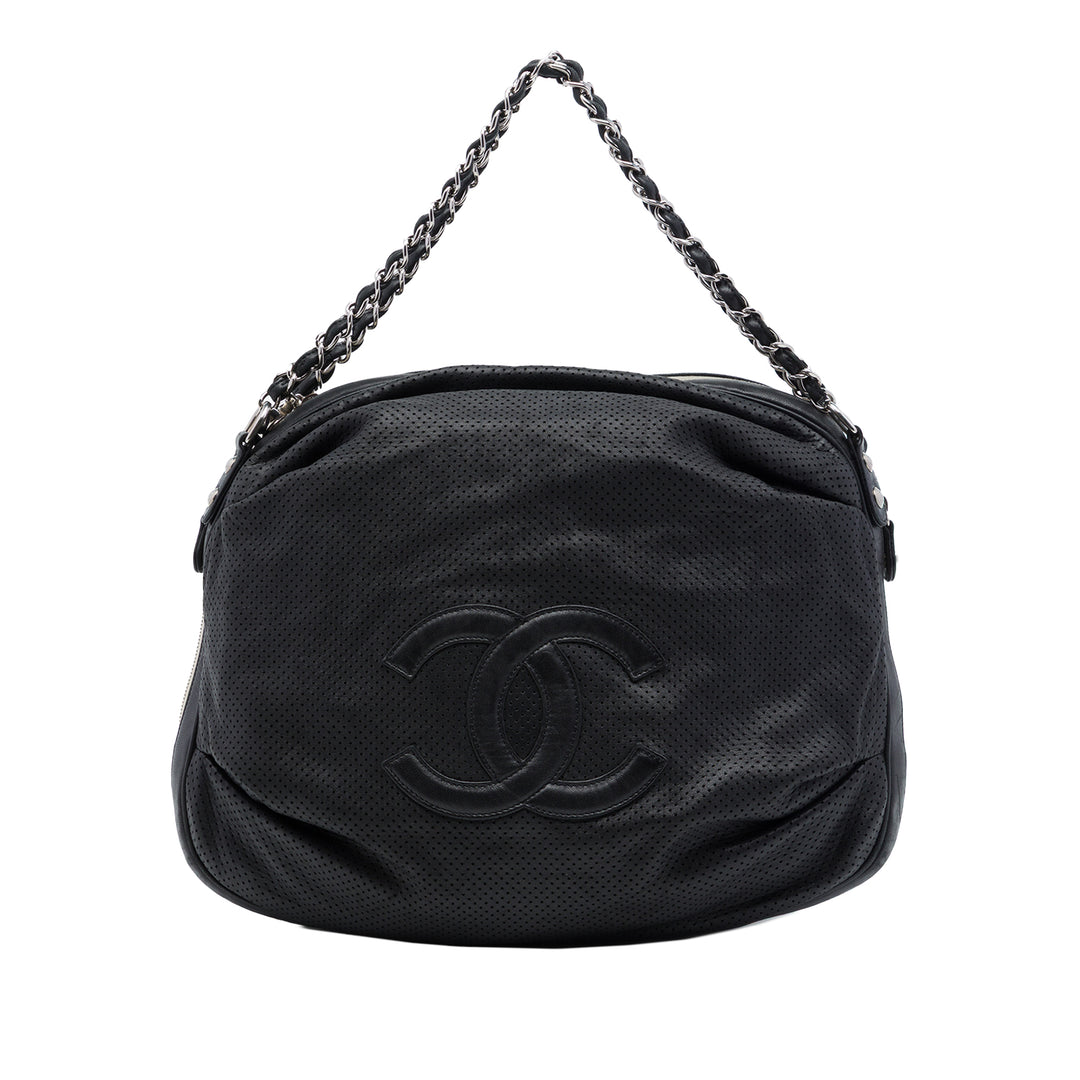 perforé Baseball Spirit Ligne Hobo Cuir d'agneau Noir