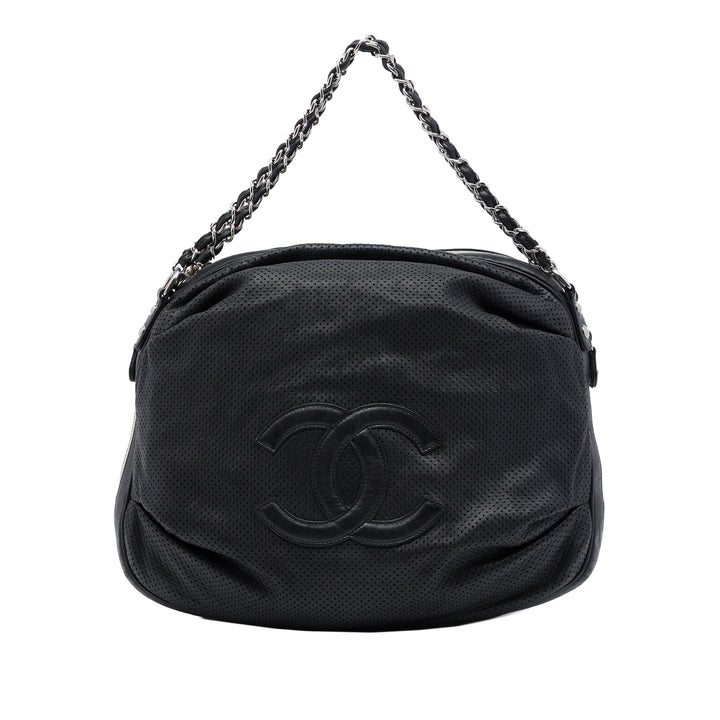 perforé Baseball Spirit Ligne Hobo Cuir d'agneau Noir