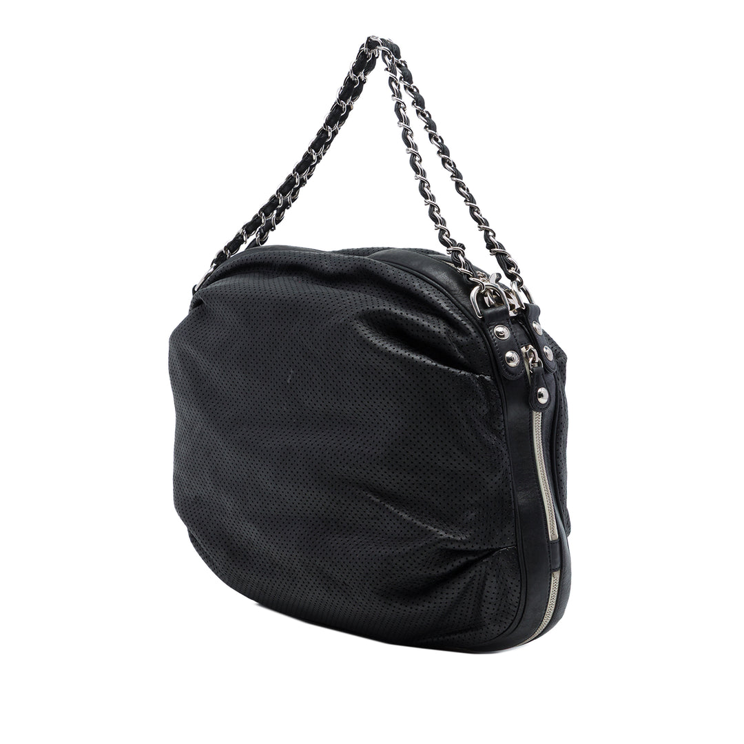 perforé Baseball Spirit Ligne Hobo Cuir d'agneau Noir