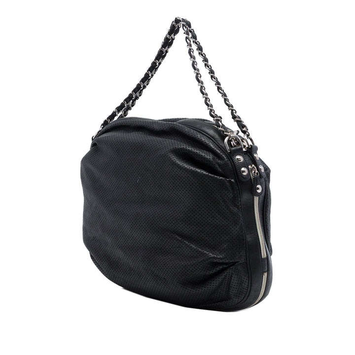 perforé Baseball Spirit Ligne Hobo Cuir d'agneau Noir