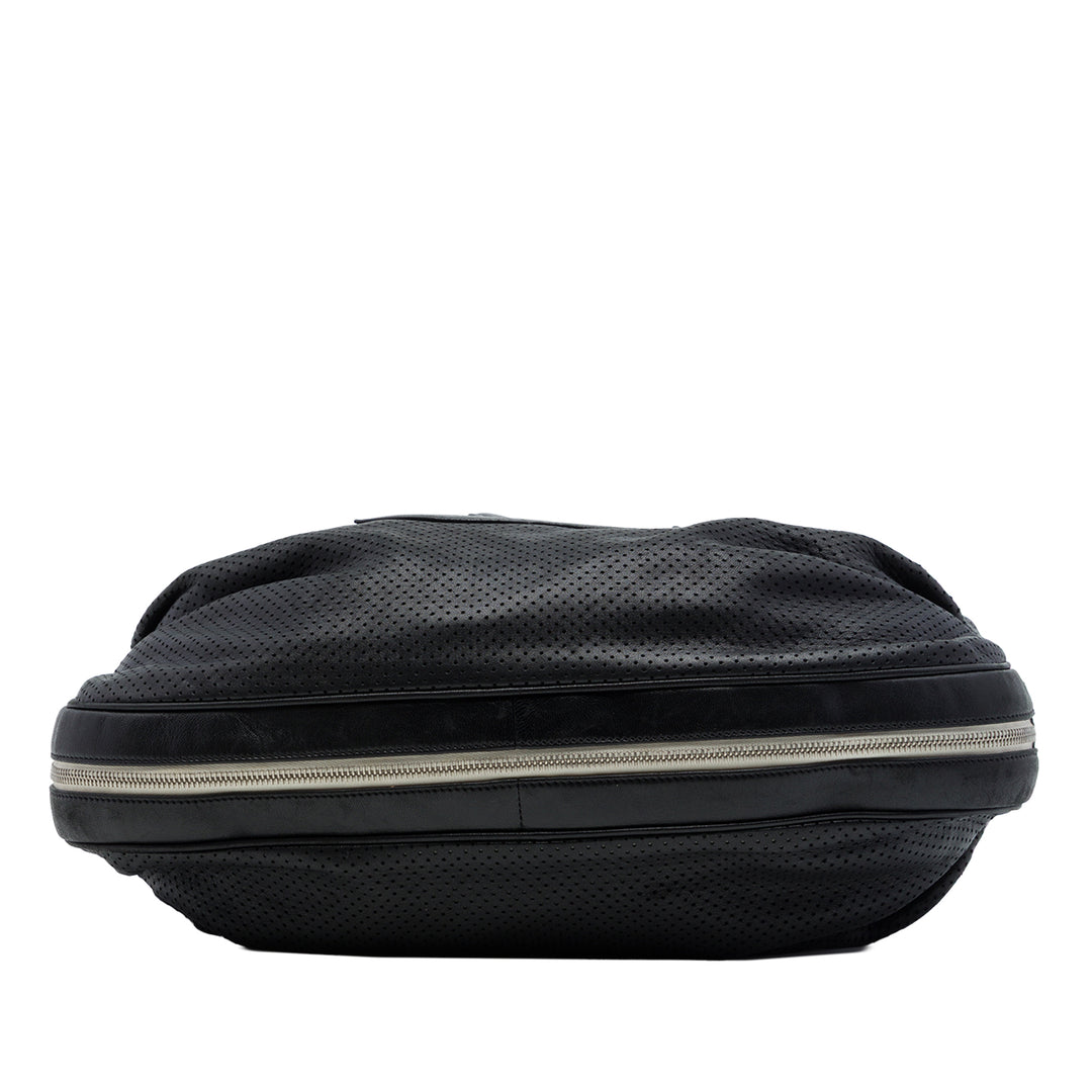 perforé Baseball Spirit Ligne Hobo Cuir d'agneau Noir