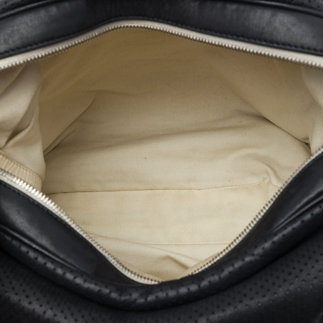 perforé Baseball Spirit Ligne Hobo Cuir d'agneau Noir