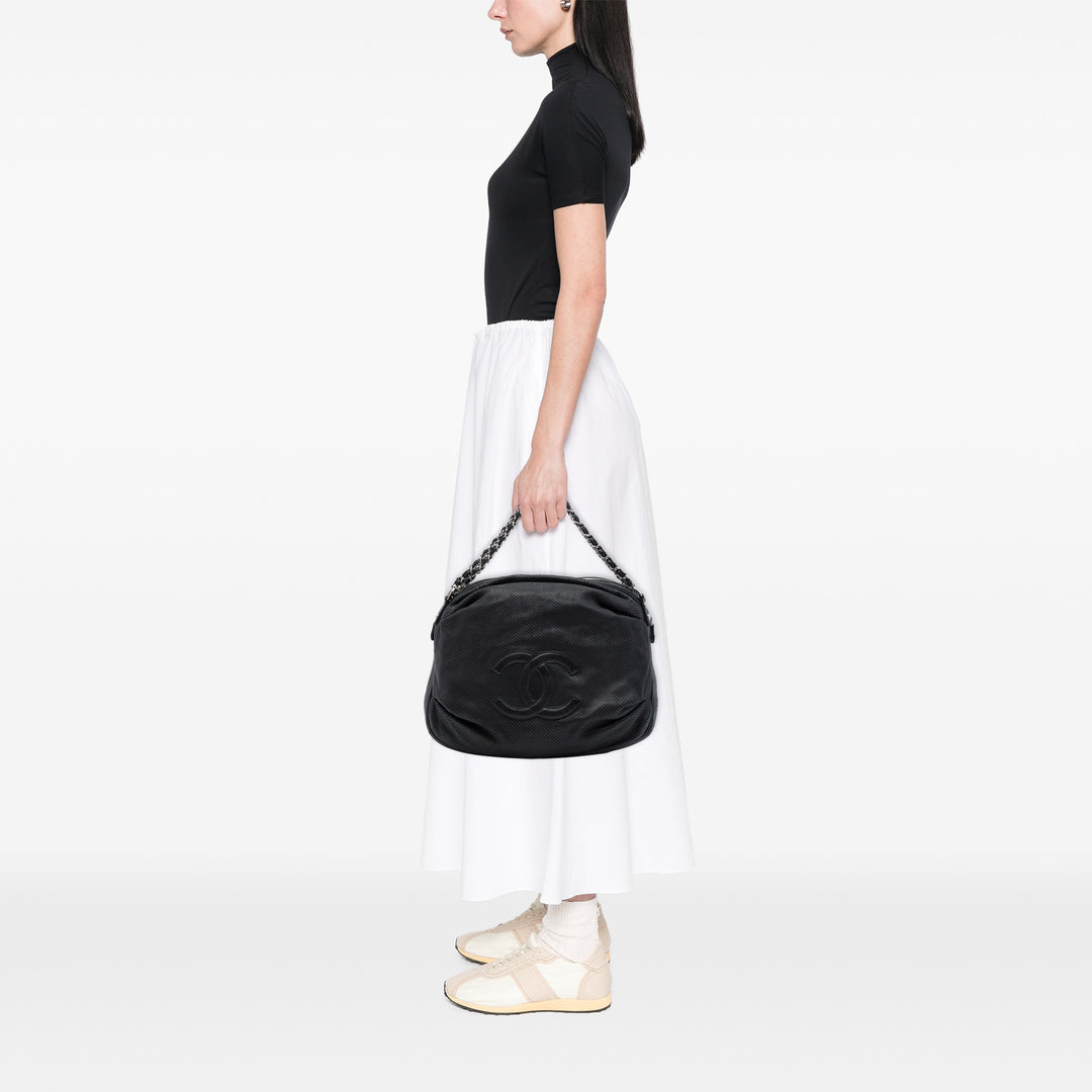 perforé Baseball Spirit Ligne Hobo Cuir d'agneau Noir