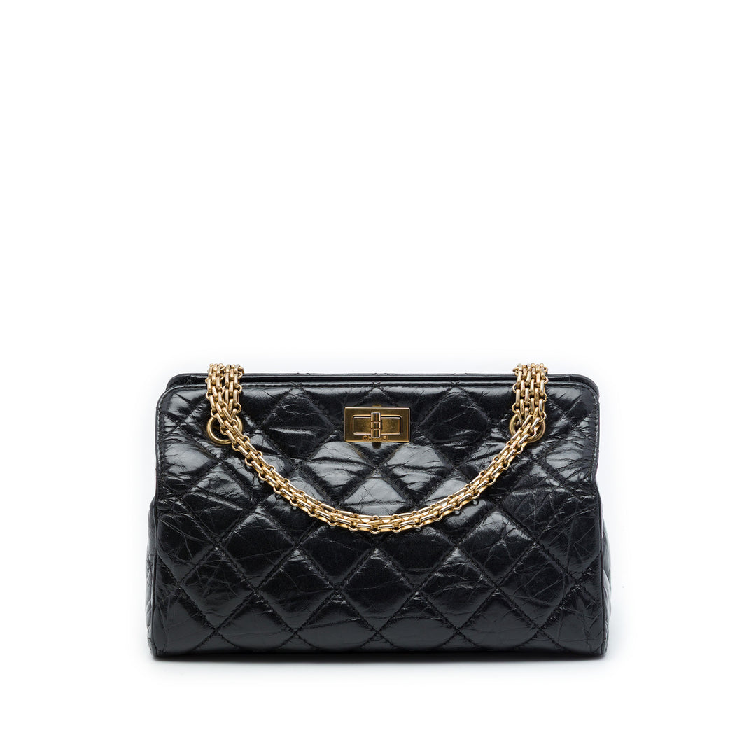 Chanel Matelassé Glacé Crackled Reissue 2.55 Cabas Cuir de veau Noir – vue principale – GABY PARIS