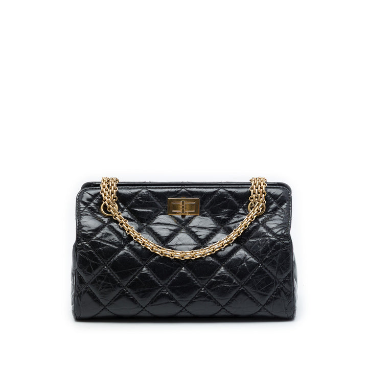 Chanel Matelassé Glacé Crackled Reissue 2.55 Cabas Cuir de veau Noir – vue principale – GABY PARIS