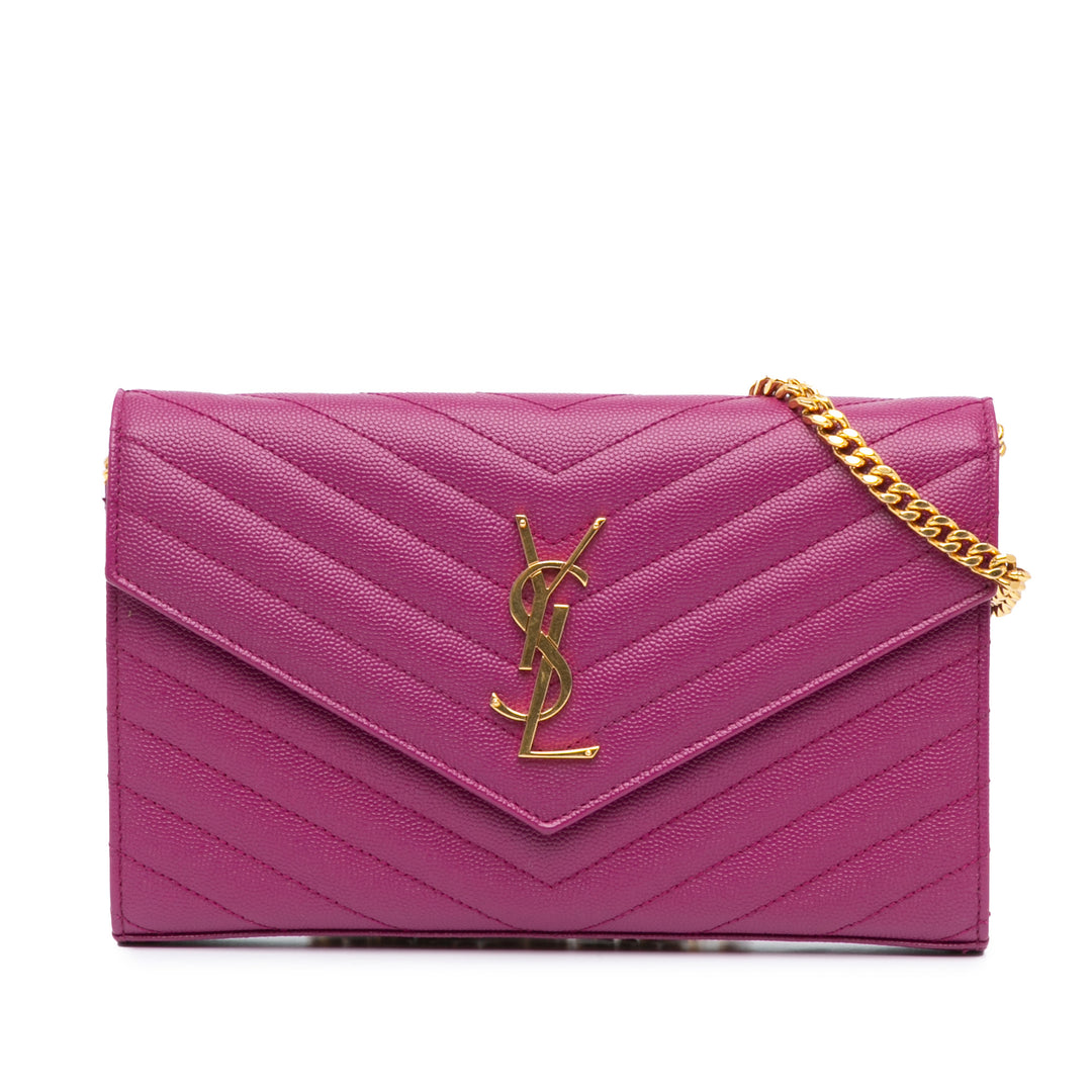 Grain De Poudre Chevron Monogram Envelope Chain Wallet Purple - Gaby Paris