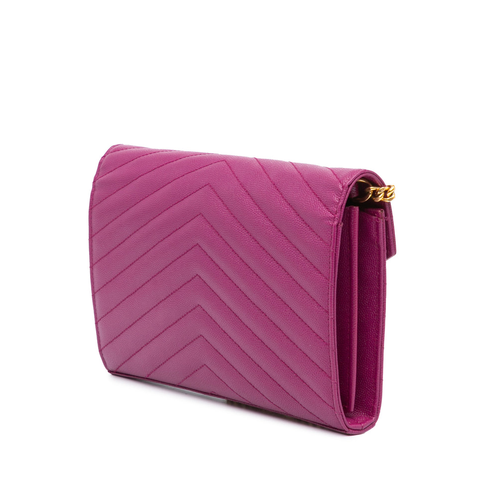Grain De Poudre Chevron Monogram Envelope Chain Wallet Purple - Gaby Paris