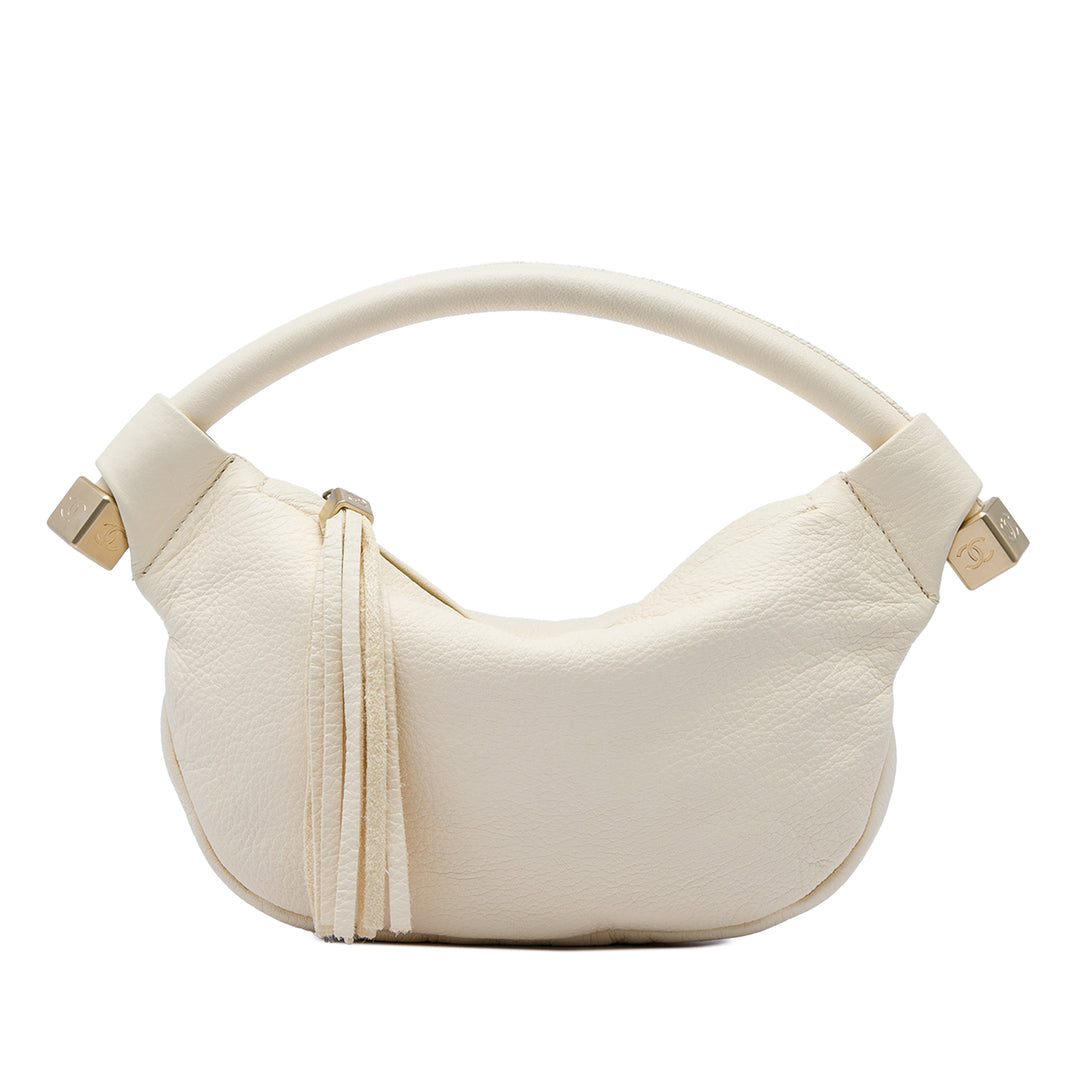 Chanel Pompon Dice Sac Cuir de veau Blanc