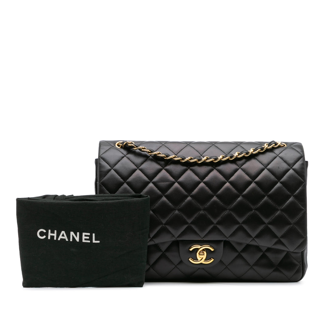Maxi Classic Lambskin Double Flap Black - Gaby Paris