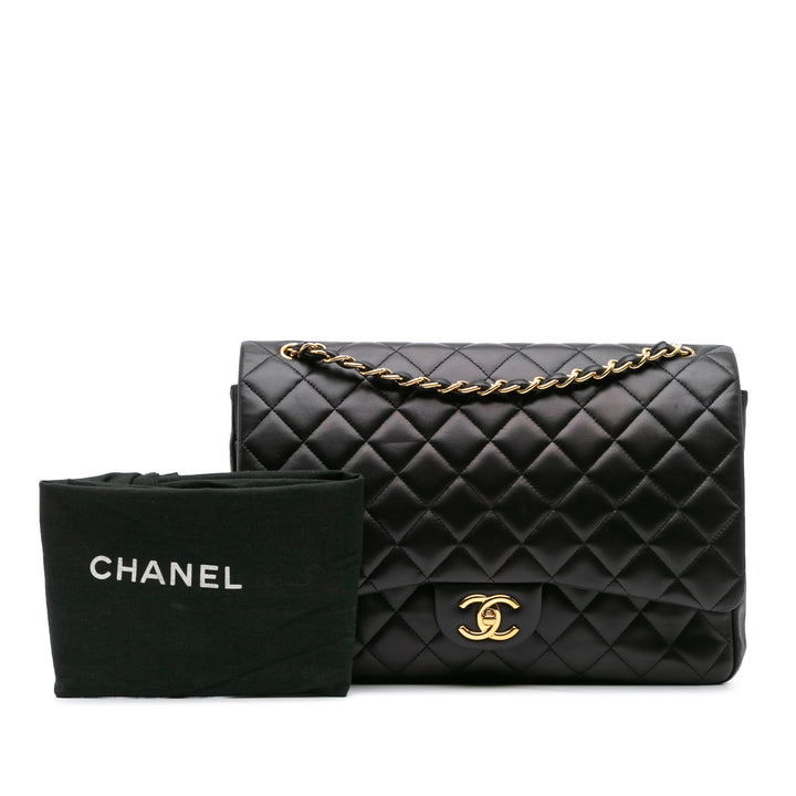 Maxi Classic Lambskin Double Flap Black - Gaby Paris