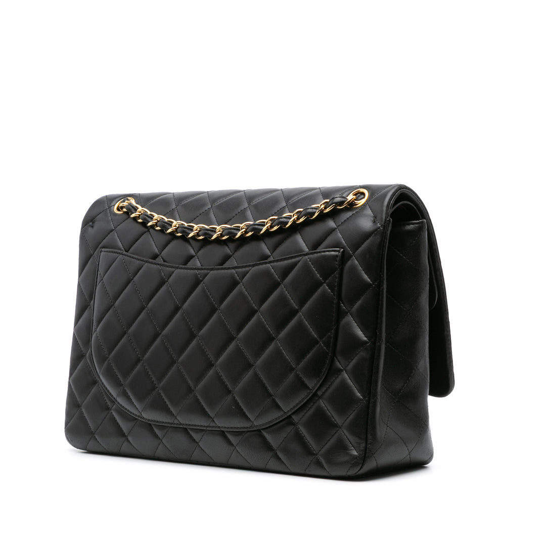 Maxi Classic Lambskin Double Flap Black - Gaby Paris