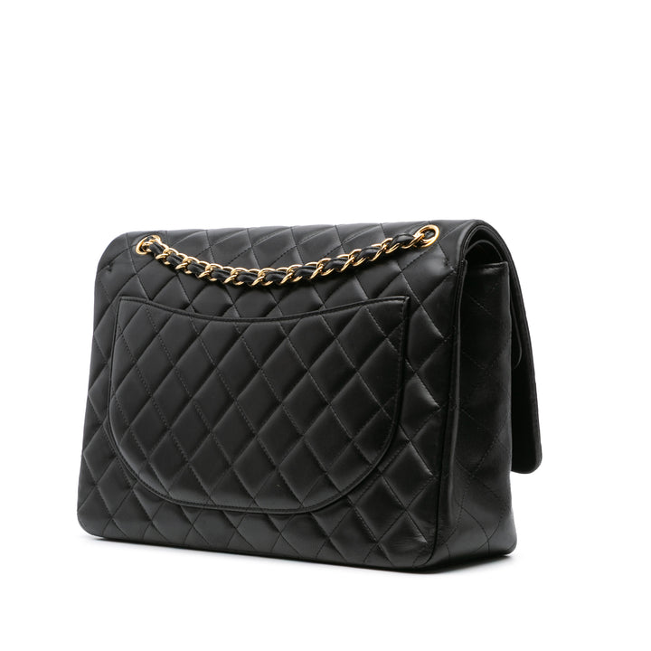 Maxi Classic Lambskin Double Flap Black - Gaby Paris
