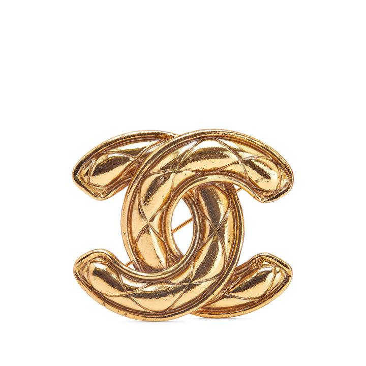 Gold Plated CC Quilted Brooch Gold - Gaby Paris