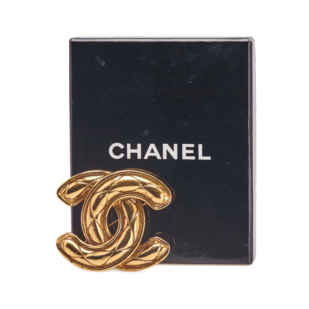Gold Plated CC Quilted Brooch Gold - Gaby Paris
