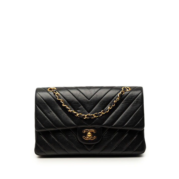 Classic Chevron Double rabat Moyen Cuir d'agneau Noir