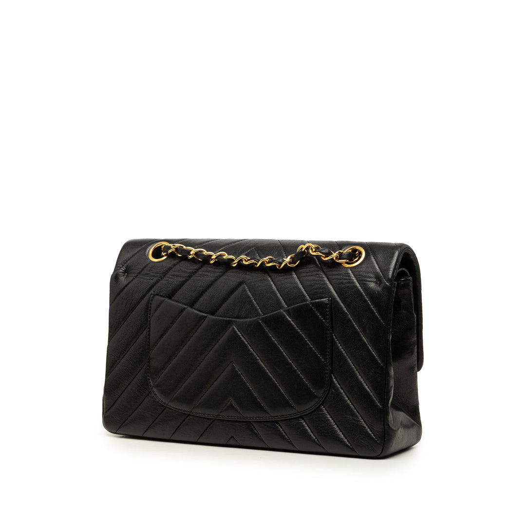 Classic Chevron Double rabat Moyen Cuir d'agneau Noir