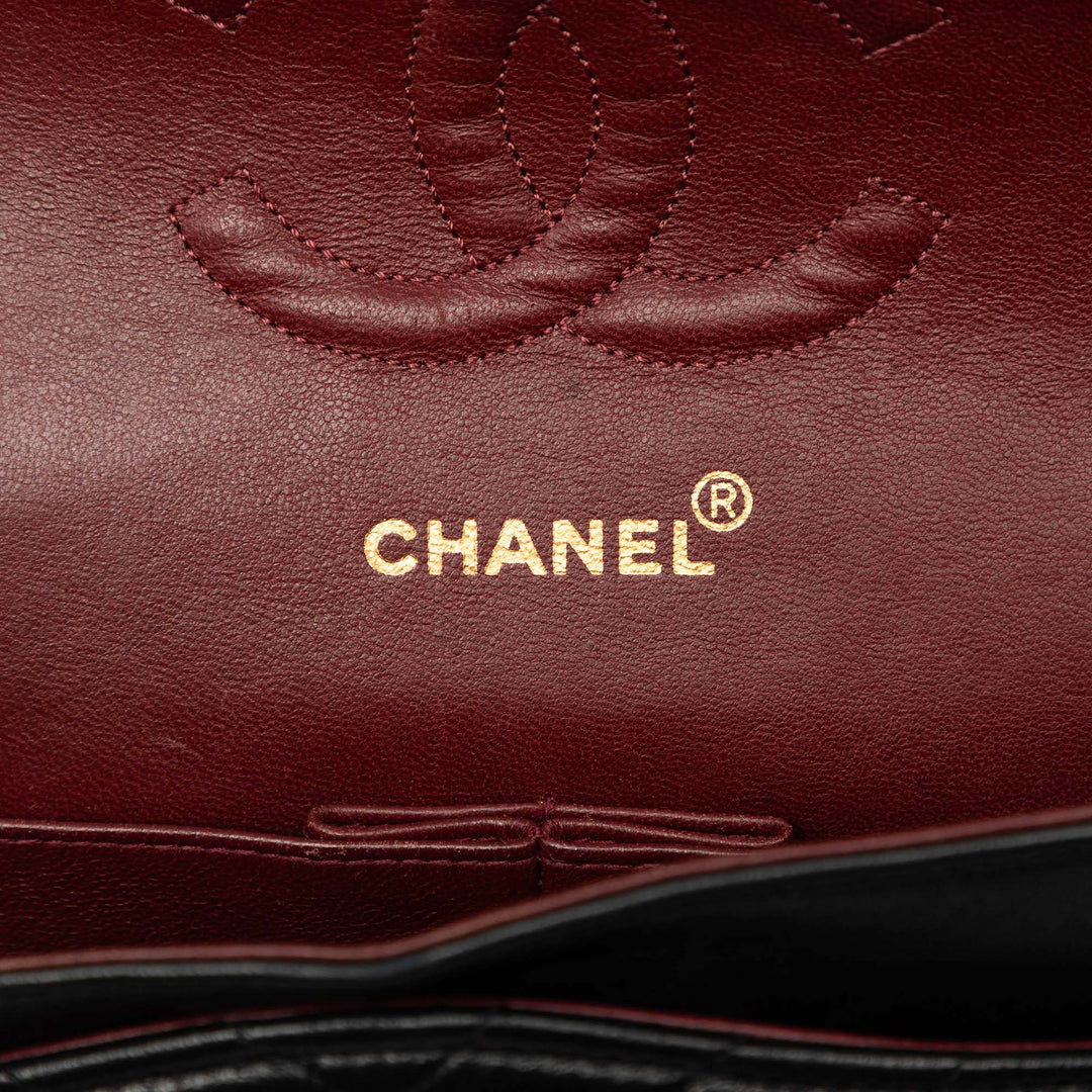 Classic Chevron Double rabat Moyen Cuir d'agneau Noir