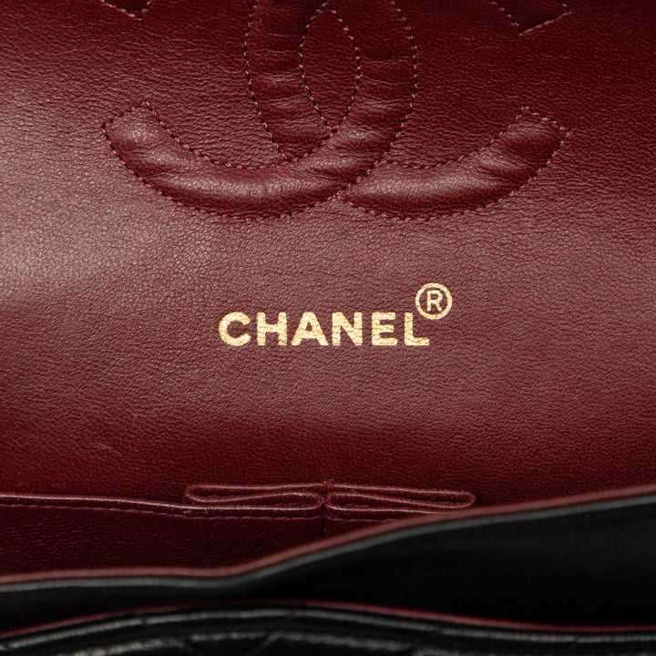Classic Chevron Double rabat Moyen Cuir d'agneau Noir