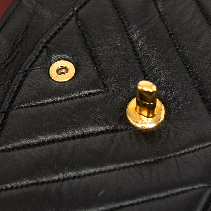 Classic Chevron Double rabat Moyen Cuir d'agneau Noir