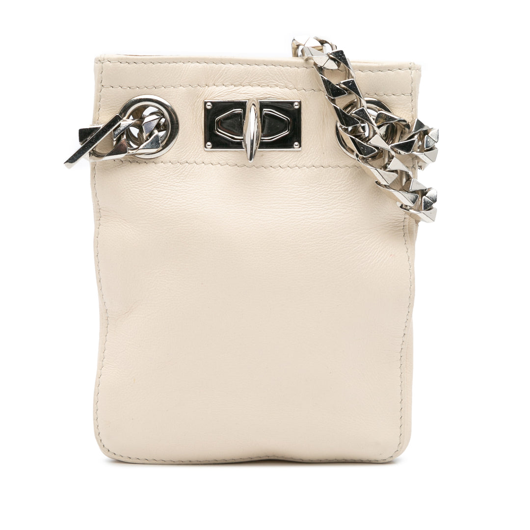 Leather Shark Lock Chain Shoulder Bag White - Gaby Paris