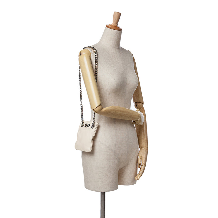 Leather Shark Lock Chain Shoulder Bag White - Gaby Paris