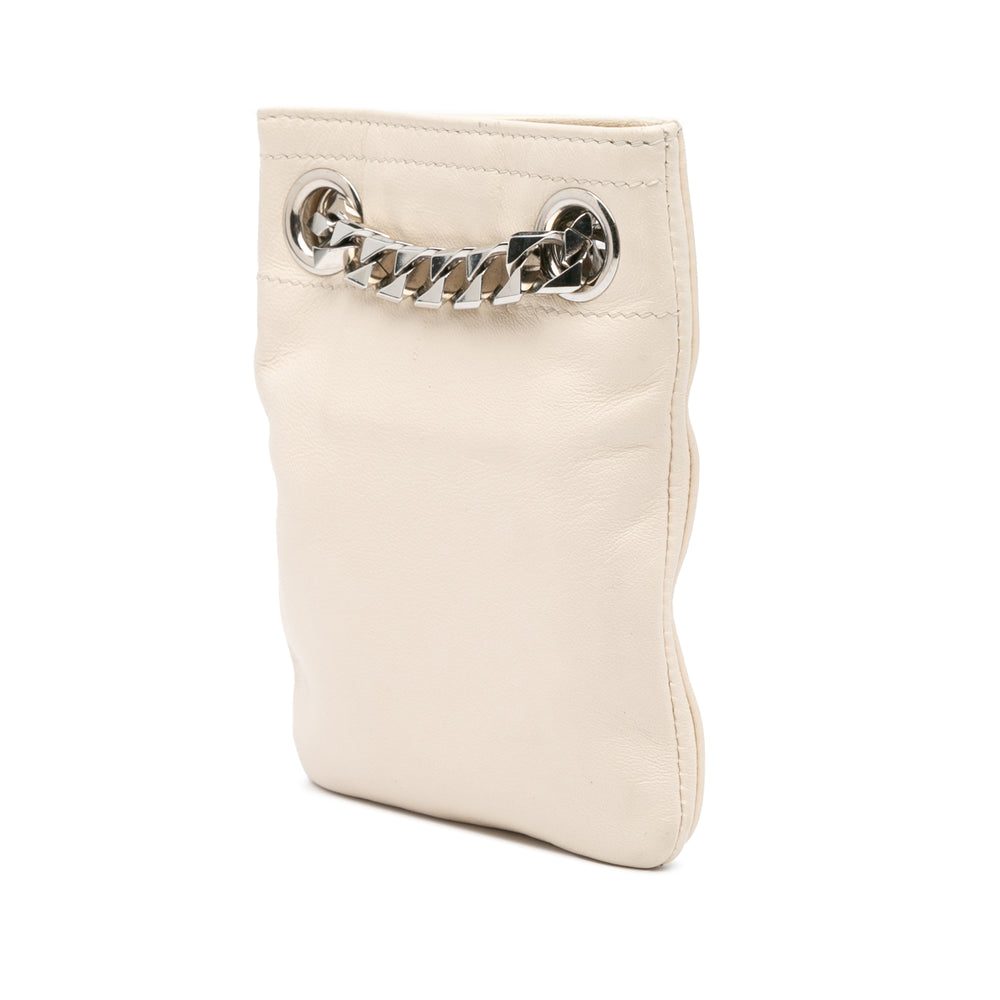 Leather Shark Lock Chain Shoulder Bag White - Gaby Paris