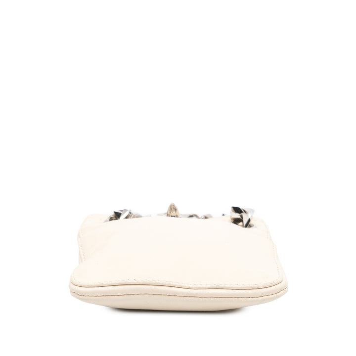 Leather Shark Lock Chain Shoulder Bag White - Gaby Paris