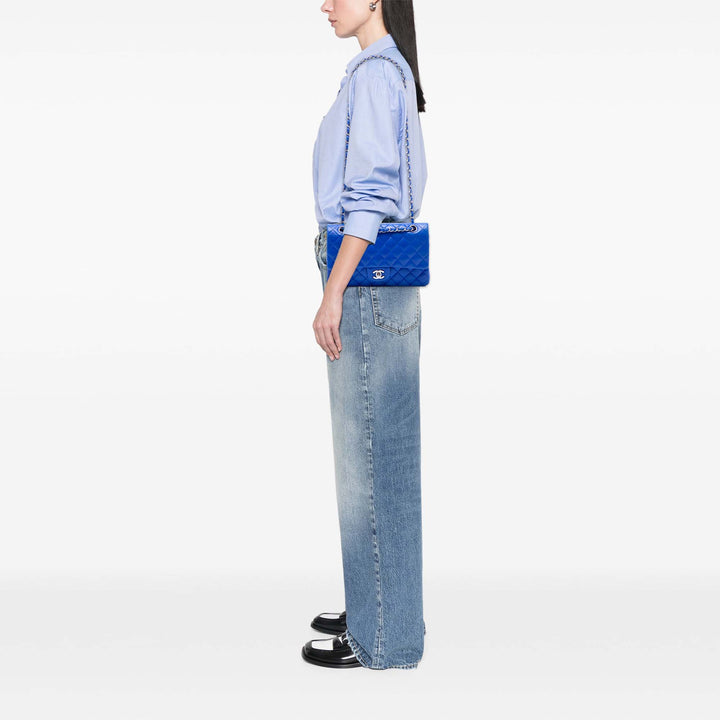 Classic Double rabat Moyen Cuir d'agneau Bleu