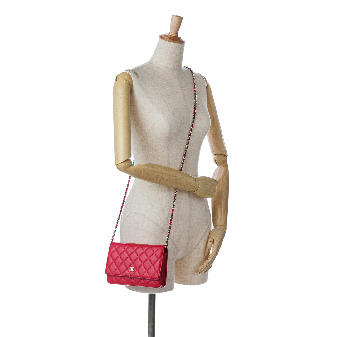 Classic Lambskin Wallet on Chain Pink - Gaby Paris