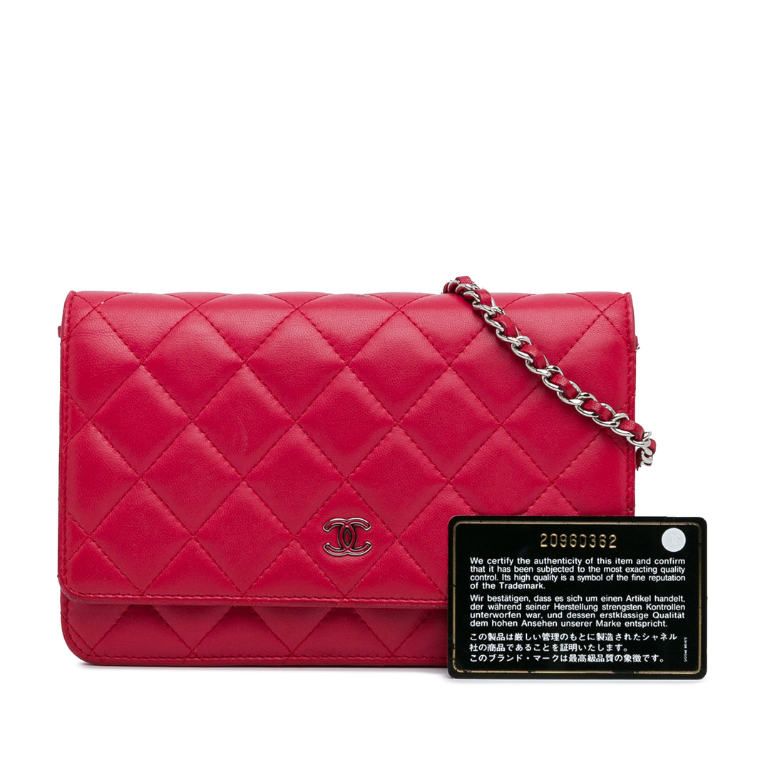 Classic Lambskin Wallet on Chain Pink - Gaby Paris
