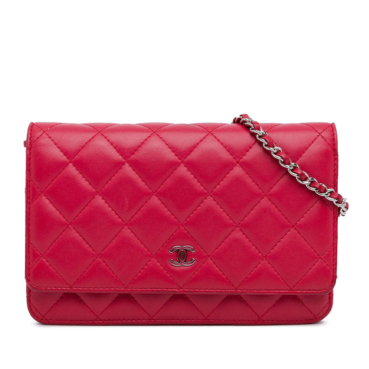 Classic Lambskin Wallet on Chain Pink - Gaby Paris