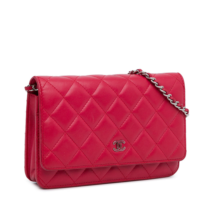 Classic Lambskin Wallet on Chain Pink - Gaby Paris