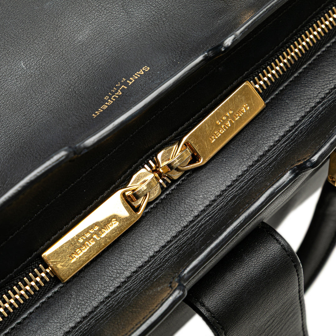 Medium Leather Classic Y Cabas Satchel Black - Gaby Paris