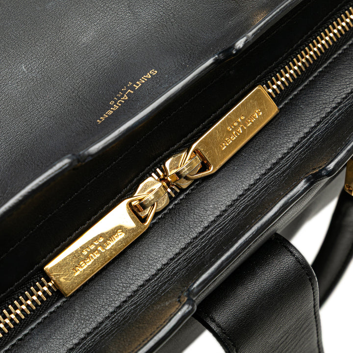 Medium Leather Classic Y Cabas Satchel Black - Gaby Paris