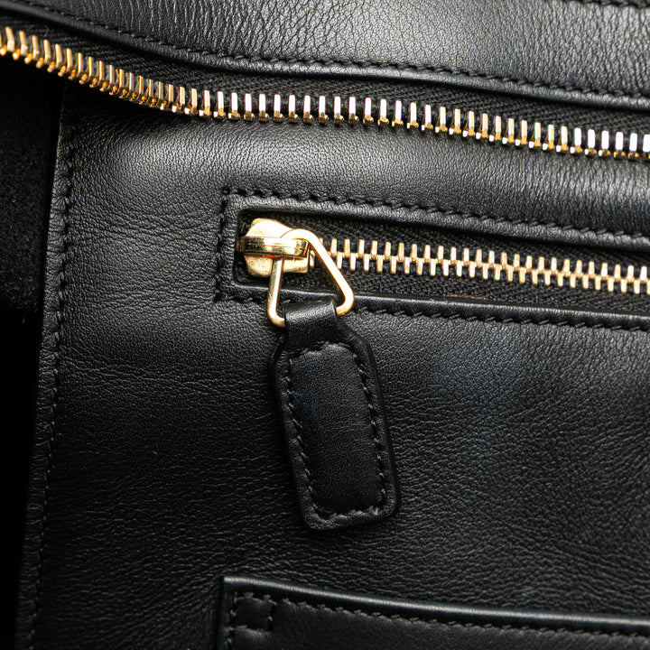 Medium Leather Classic Y Cabas Satchel Black - Gaby Paris