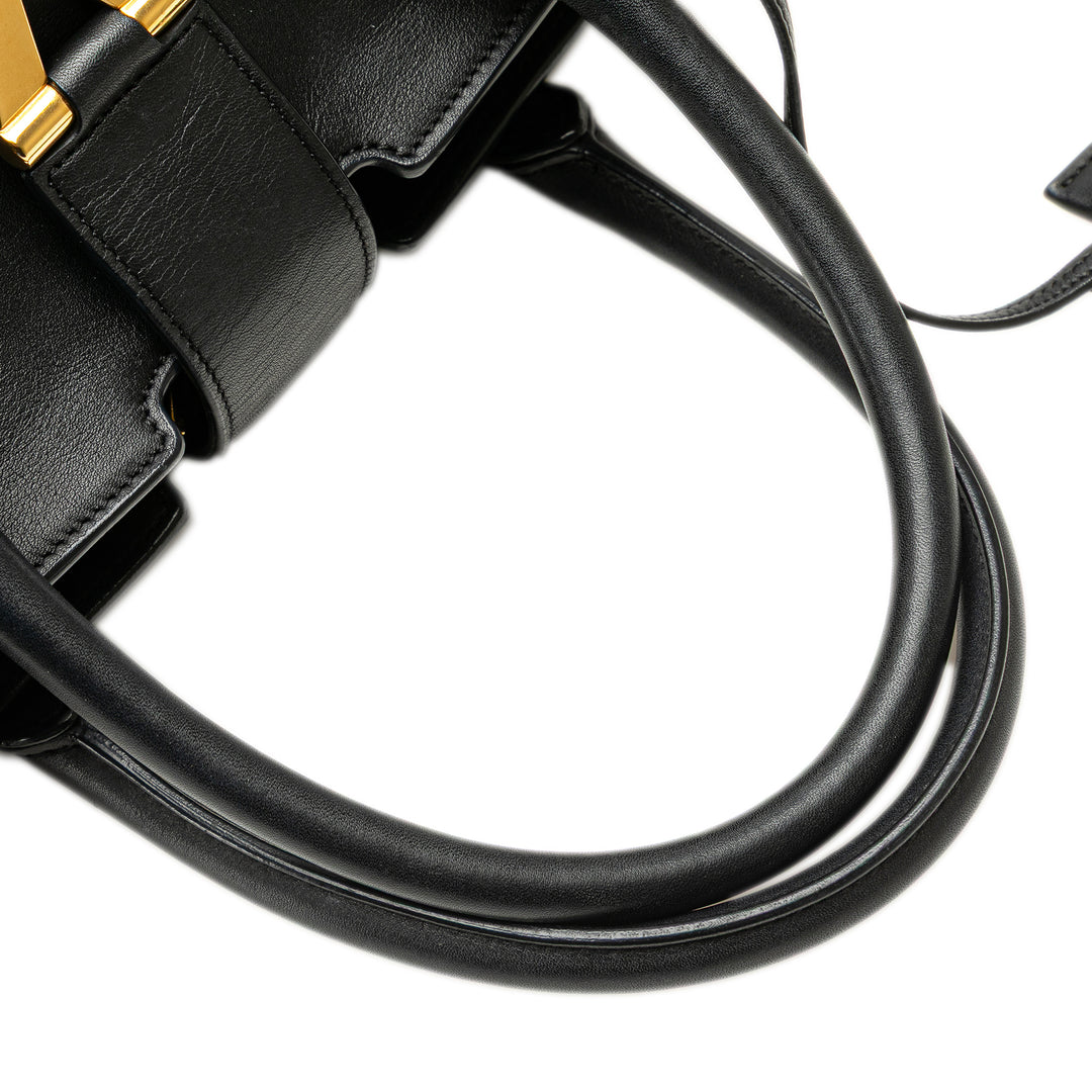 Medium Leather Classic Y Cabas Satchel Black - Gaby Paris