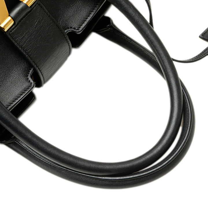 Medium Leather Classic Y Cabas Satchel Black - Gaby Paris