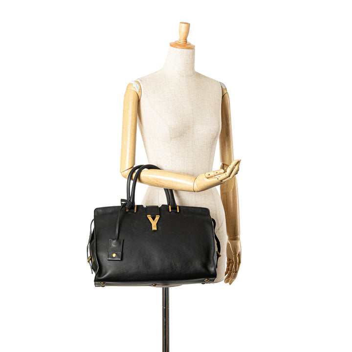 Medium Leather Classic Y Cabas Satchel Black - Gaby Paris