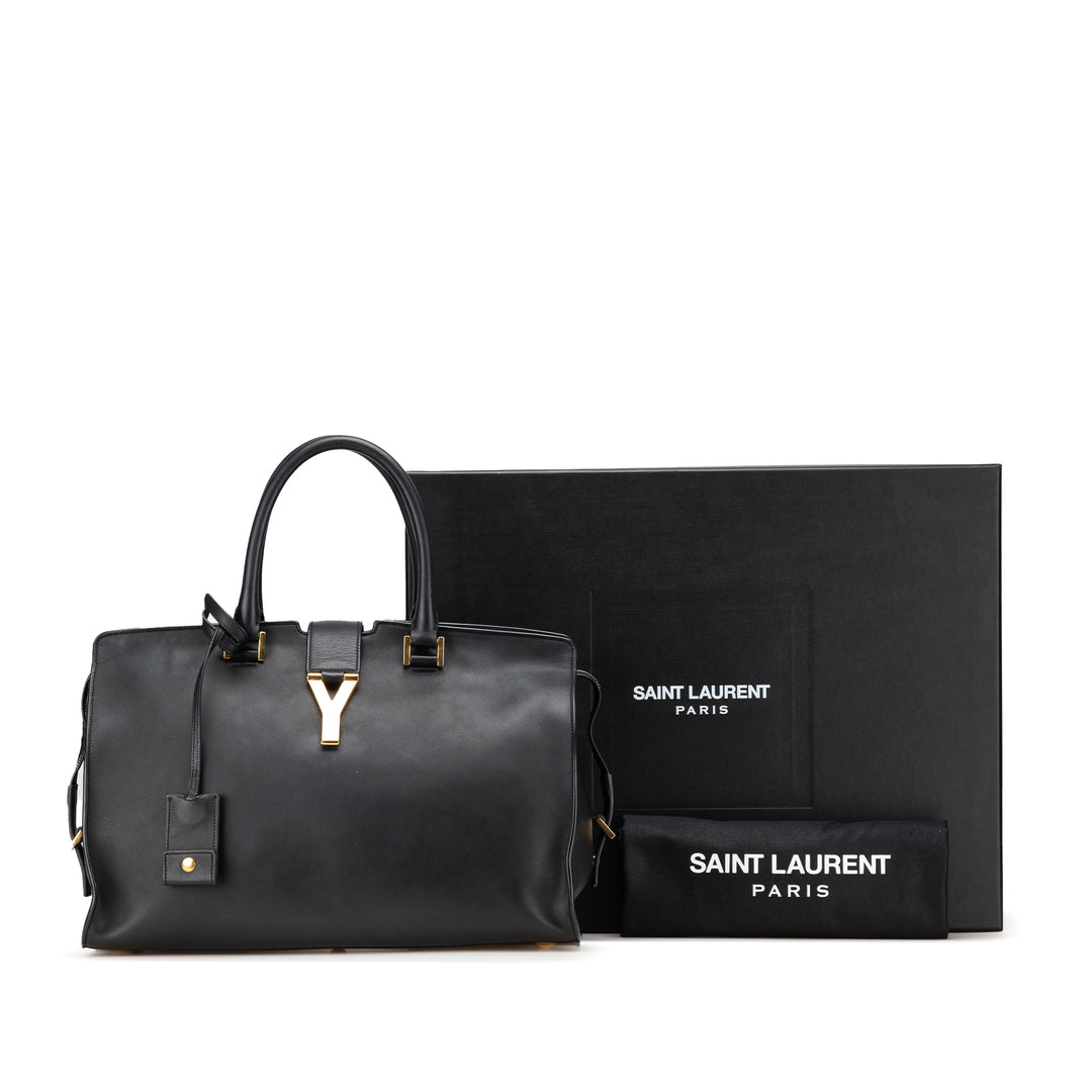 Medium Leather Classic Y Cabas Satchel Black - Gaby Paris
