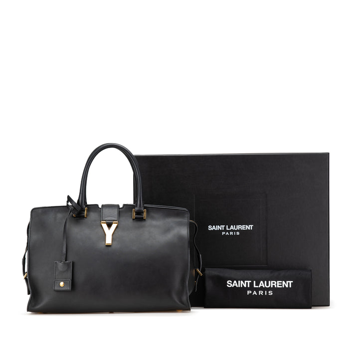 Medium Leather Classic Y Cabas Satchel Black - Gaby Paris