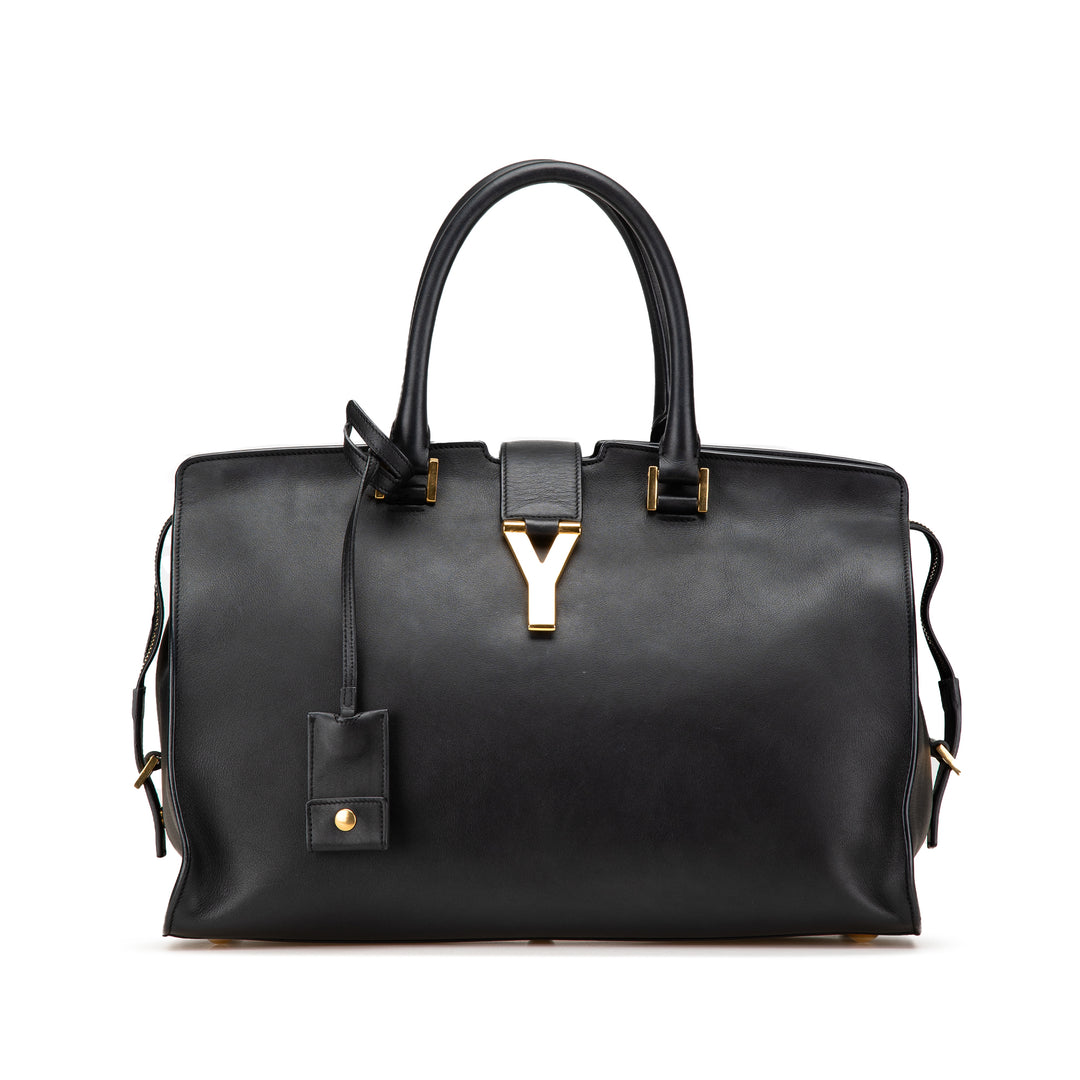Medium Leather Classic Y Cabas Satchel Black - Gaby Paris