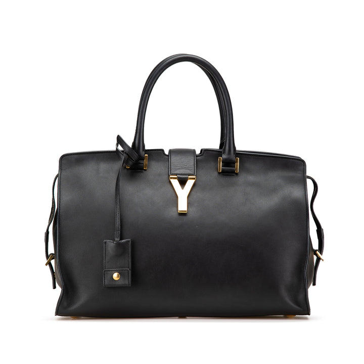 Medium Leather Classic Y Cabas Satchel Black - Gaby Paris