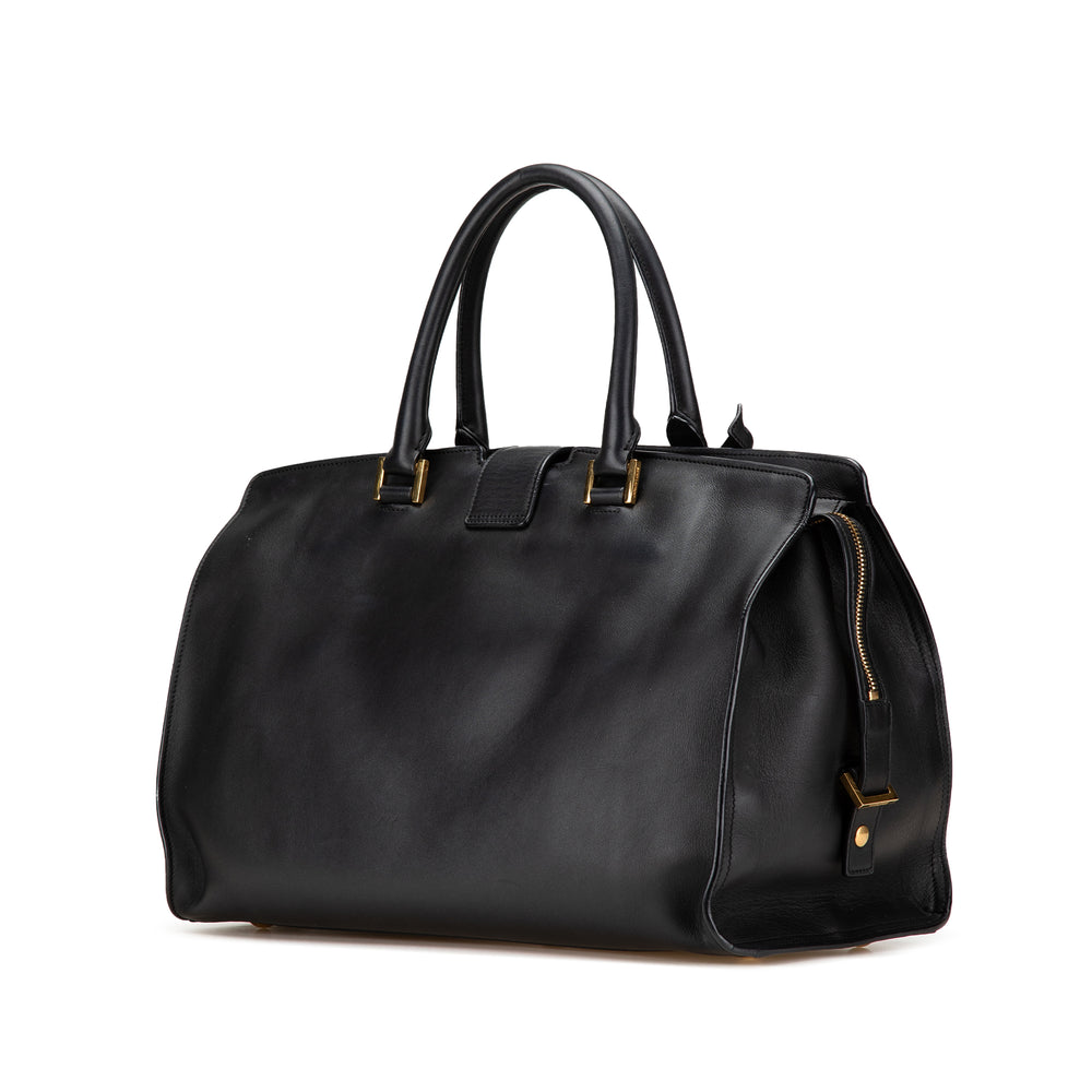 Medium Leather Classic Y Cabas Satchel Black - Gaby Paris