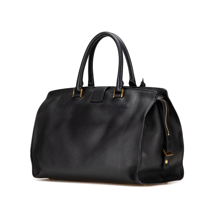 Medium Leather Classic Y Cabas Satchel Black - Gaby Paris