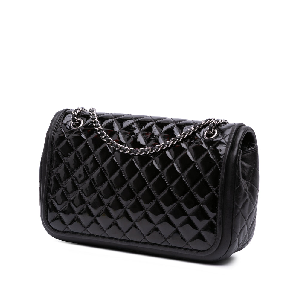 Medium Quilted Patent and Lambskin Classic Twist Flap Black - Gaby Paris