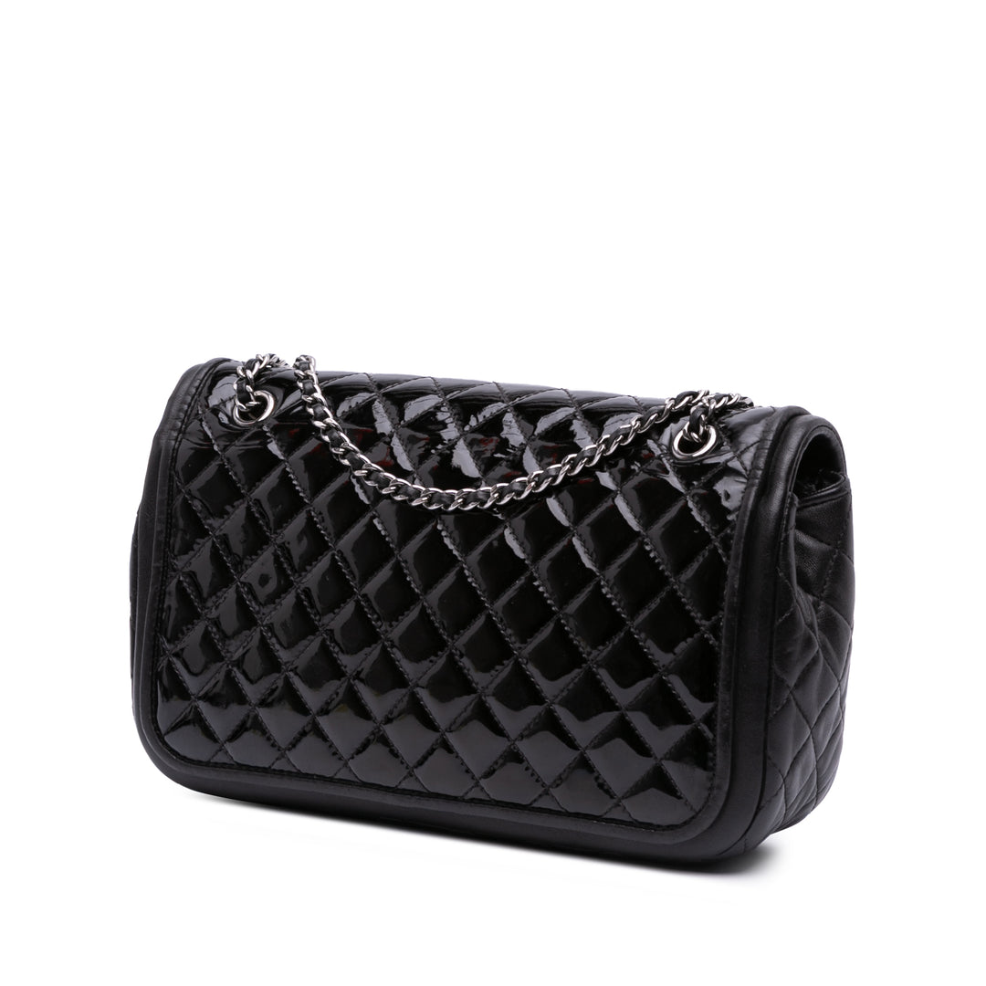 Medium Quilted Patent and Lambskin Classic Twist Flap Black - Gaby Paris