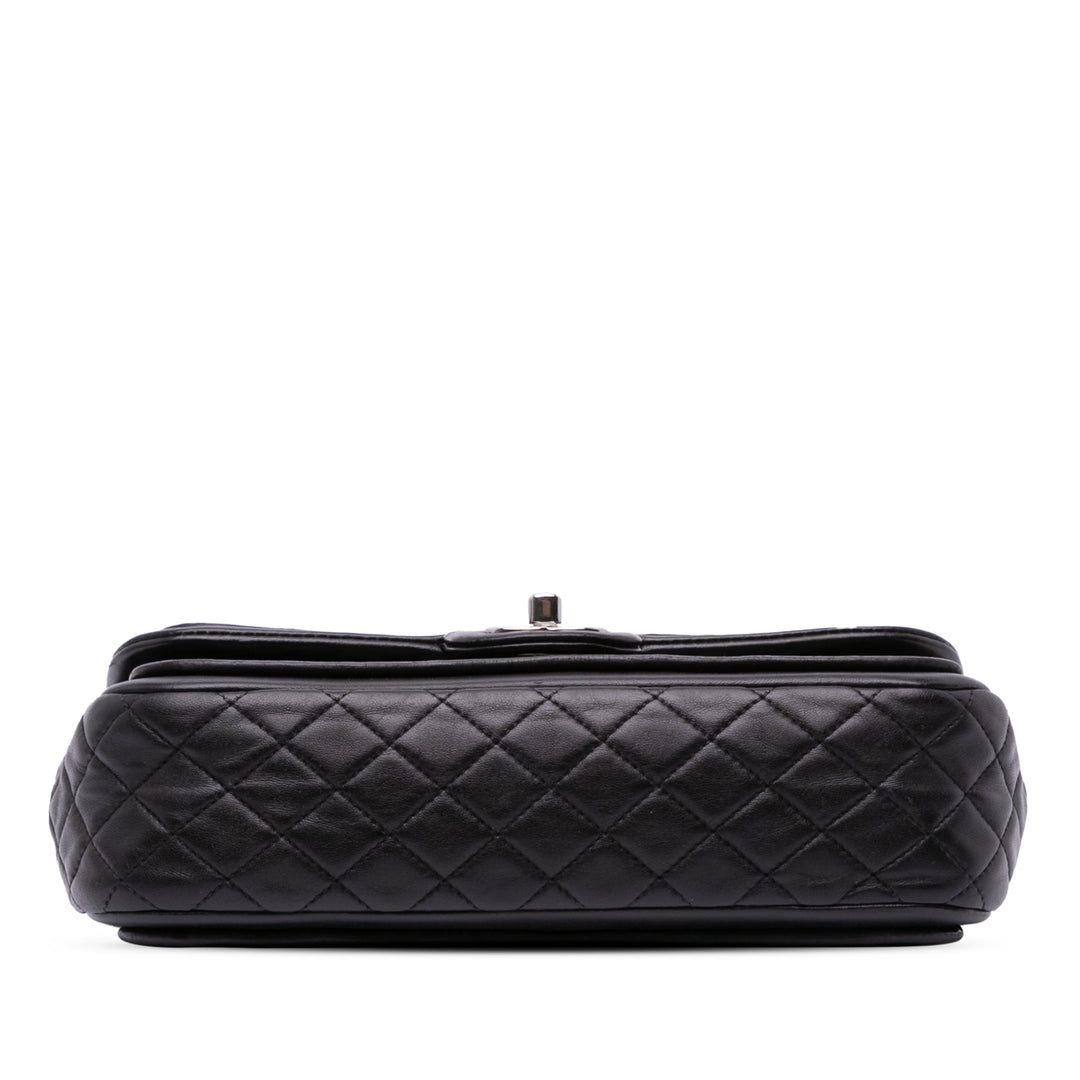 Medium Quilted Patent and Lambskin Classic Twist Flap Black - Gaby Paris