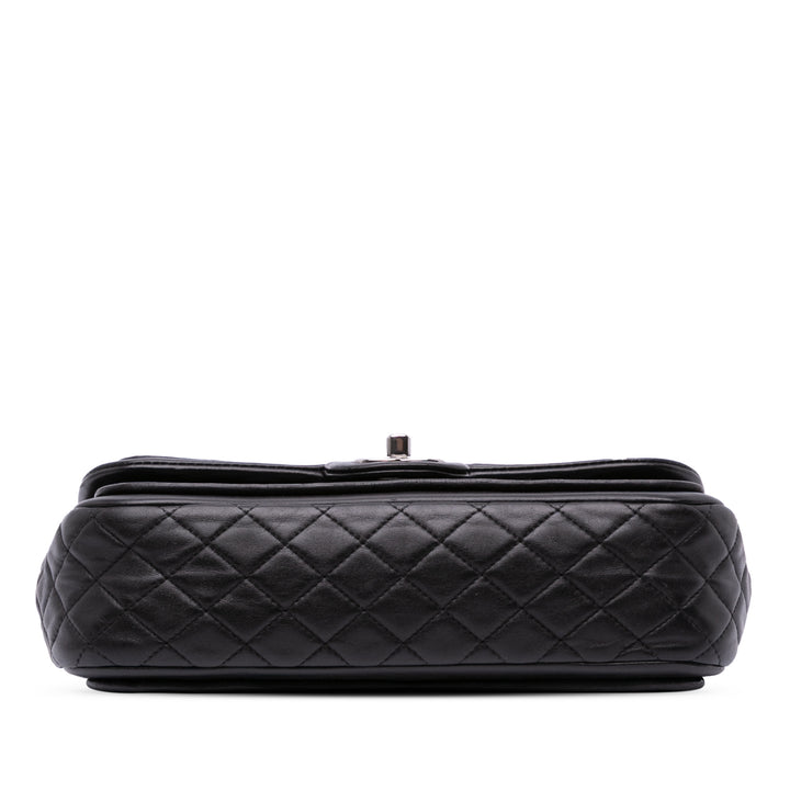 Medium Quilted Patent and Lambskin Classic Twist Flap Black - Gaby Paris
