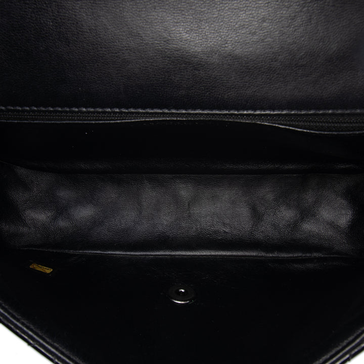 Medium Quilted Patent and Lambskin Classic Twist Flap Black - Gaby Paris